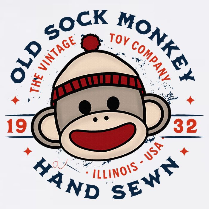 Old Sock Monkey Vintage Toy Company Logo Sock Monkey Bucket Hat