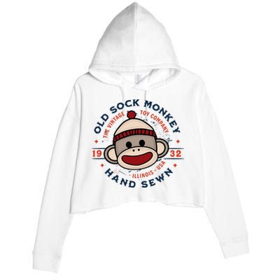 Old Sock Monkey Vintage Toy Company Logo Sock Monkey Crop Fleece Hoodie