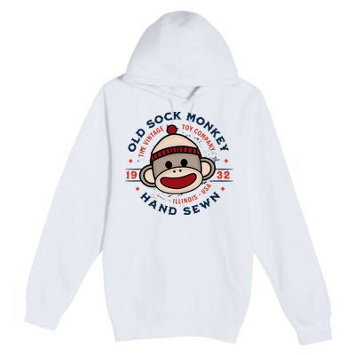 Old Sock Monkey Vintage Toy Company Logo Sock Monkey Premium Pullover Hoodie