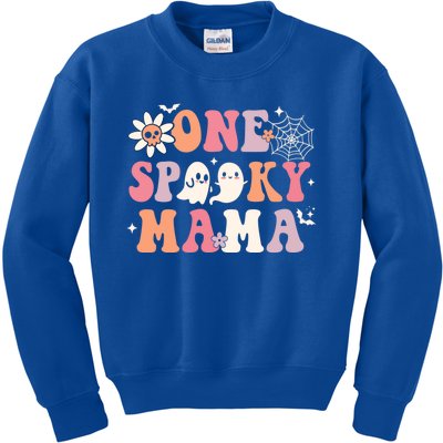 One Spooky Mama Ghost Halloween Groovy Retro Trick Or Treat Gift Kids Sweatshirt