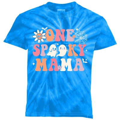 One Spooky Mama Ghost Halloween Groovy Retro Trick Or Treat Gift Kids Tie-Dye T-Shirt