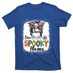 One Spooky Mama Halloween Messy Bun Skull Funny Mom Life Gift T-Shirt