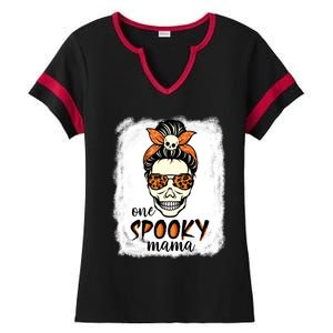 One Spooky Mama Gift Messy Bun Witch Mom Halloween Funny Gift Ladies Halftime Notch Neck Tee