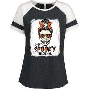 One Spooky Mama Gift Messy Bun Witch Mom Halloween Funny Gift Enza Ladies Jersey Colorblock Tee