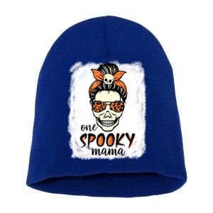 One Spooky Mama Gift Messy Bun Witch Mom Halloween Funny Gift Short Acrylic Beanie