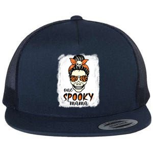 One Spooky Mama Gift Messy Bun Witch Mom Halloween Funny Gift Flat Bill Trucker Hat