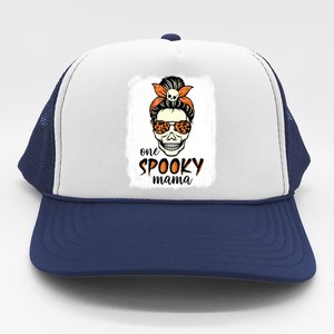 One Spooky Mama Gift Messy Bun Witch Mom Halloween Funny Gift Trucker Hat