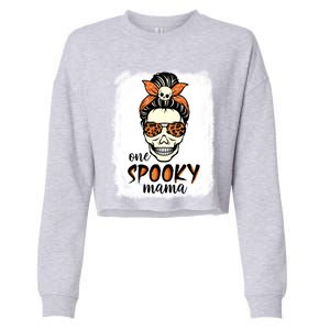 One Spooky Mama Gift Messy Bun Witch Mom Halloween Funny Gift Cropped Pullover Crew