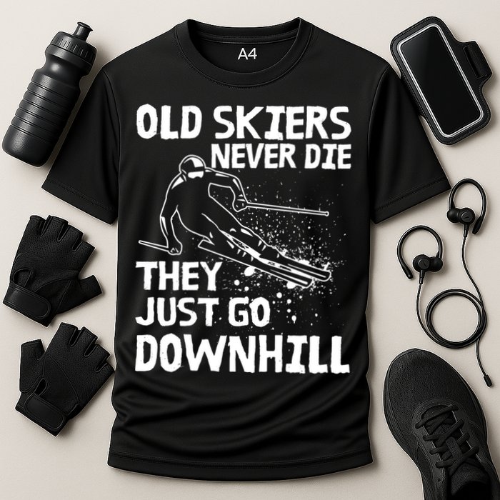 Old Skiers Never Die They Go Downhill Ski Retirement Skiing Cooling Performance Crew T-Shirt