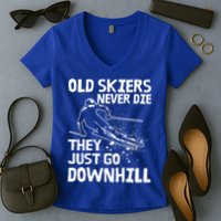 Old Skiers Never Die They Go Downhill Ski Retirement Skiing Women's V-Neck T-Shirt