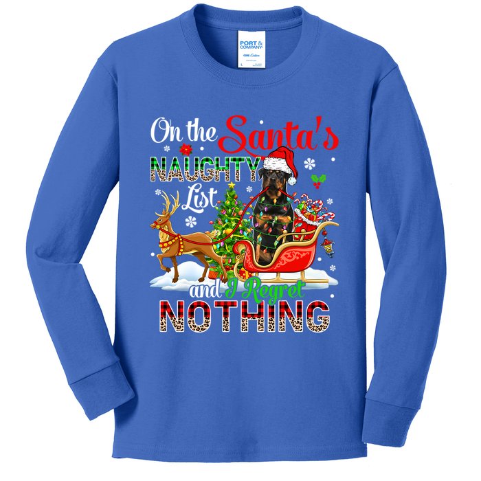 On SantaS Naughty List Regretting Nothing Santa Rottweiler Gift Kids Long Sleeve Shirt