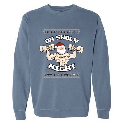 Oh Swoly Night Ugly Christmas Gym Sweater Gift Garment-Dyed Sweatshirt