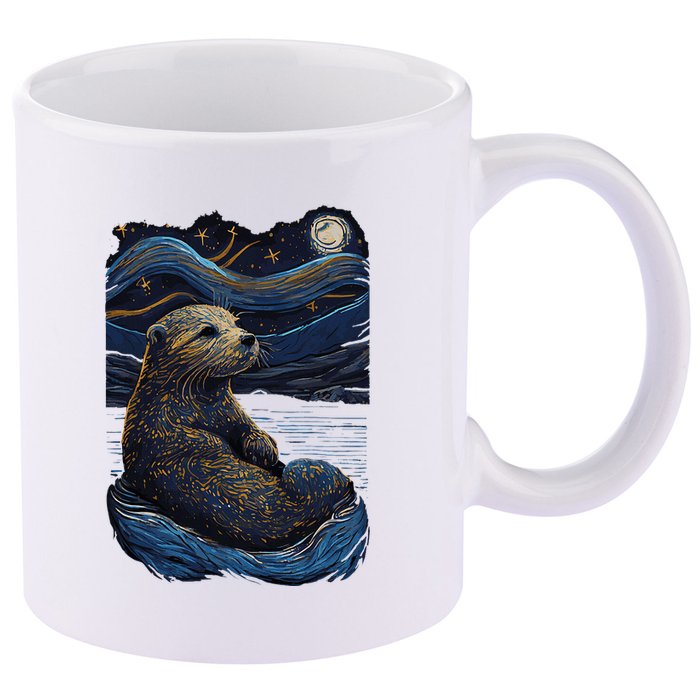 Otter Starry Night 11oz C Handle Ceramic Mug