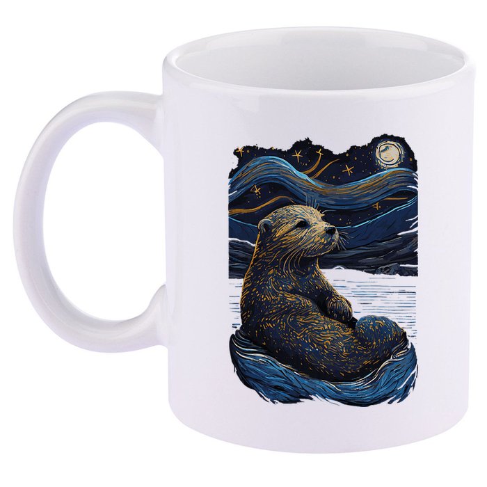 Otter Starry Night 11oz C Handle Ceramic Mug