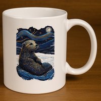 Otter Starry Night 11oz C Handle Ceramic Mug