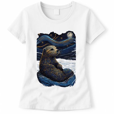 Otter Starry Night Womens T-Shirt