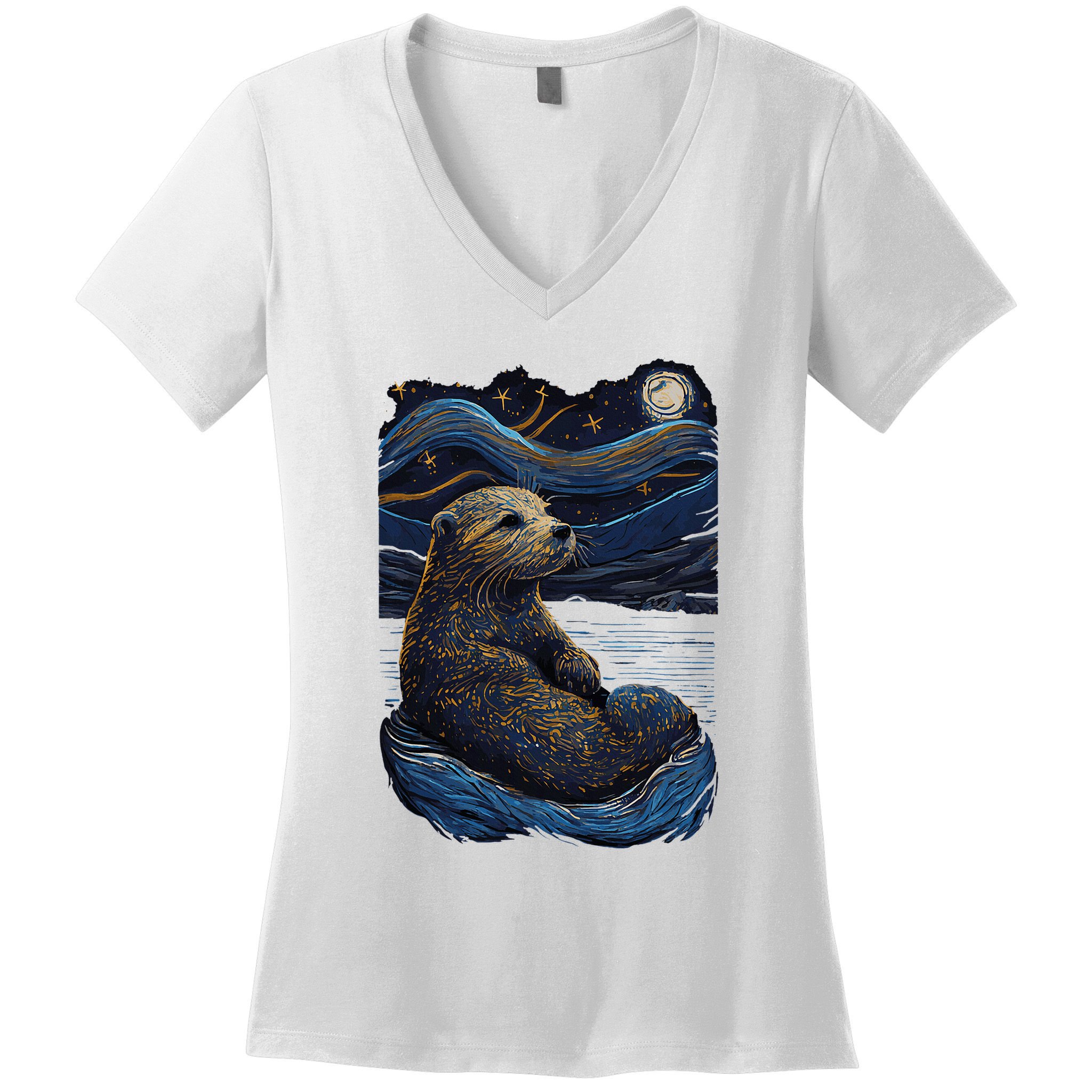 Otter Starry Night Women's V-Neck T-Shirt