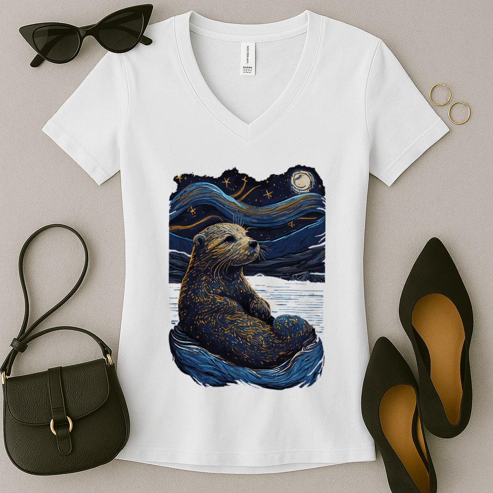 Otter Starry Night Women's V-Neck T-Shirt