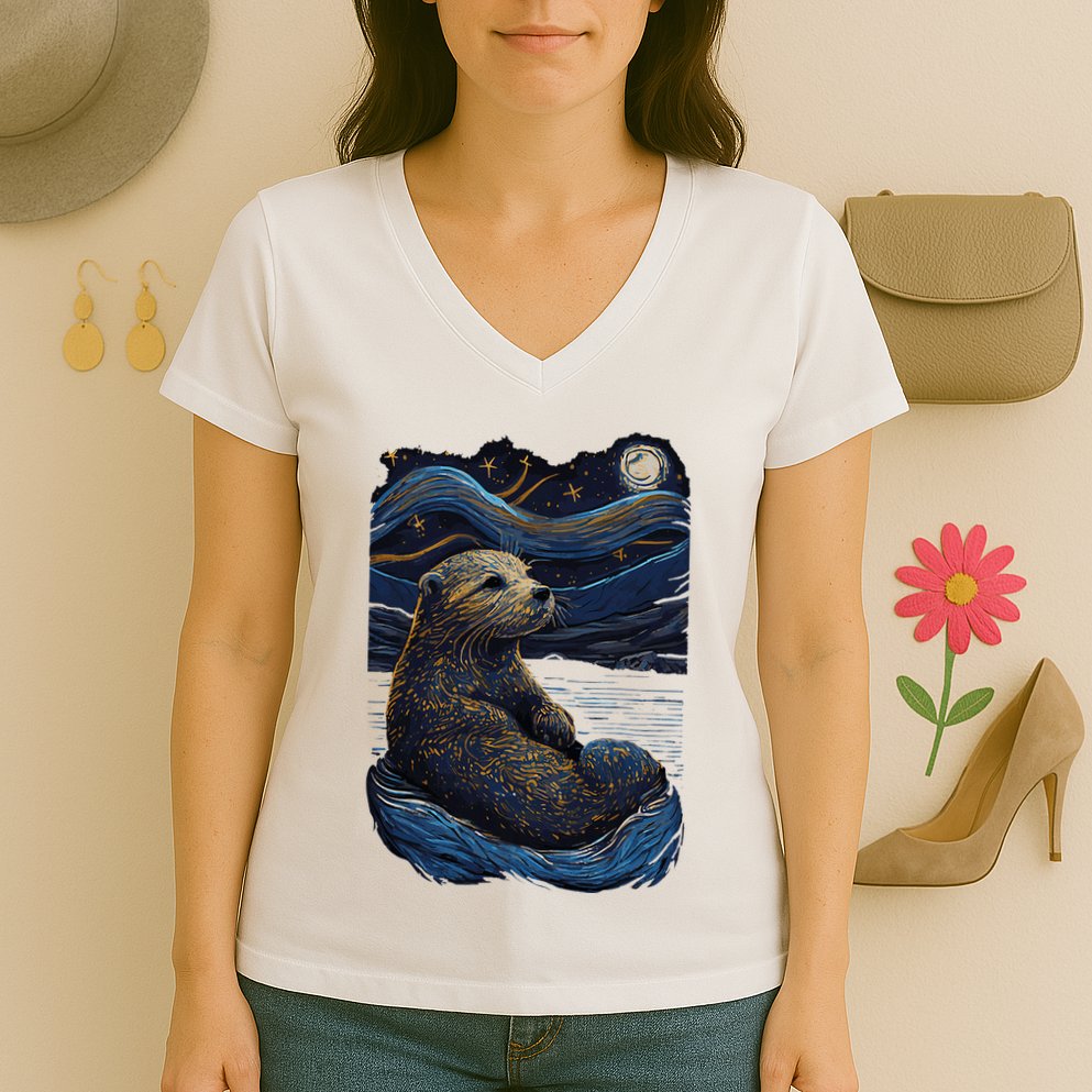 Otter Starry Night Women's V-Neck T-Shirt