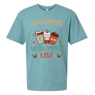 On Santas Needs Coffee List Christmas Funny Coffee Lover Cute Gift Sueded Cloud Jersey T-Shirt