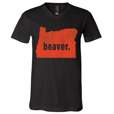 Oregon State Nickname Beaver Distressed V-Neck T-Shirt
