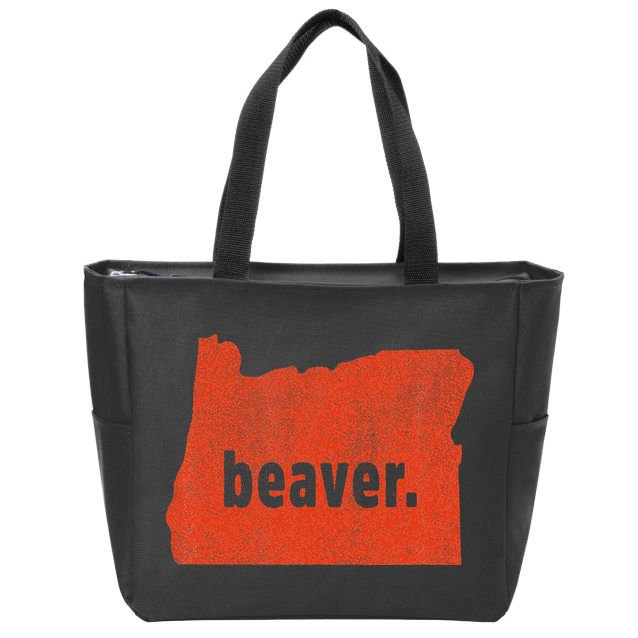 Oregon State Nickname Beaver Distressed Zip Tote Bag