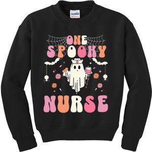 One Spooky Nurse Retro Halloween Ghost Spooky Nurse Kids Sweatshirt