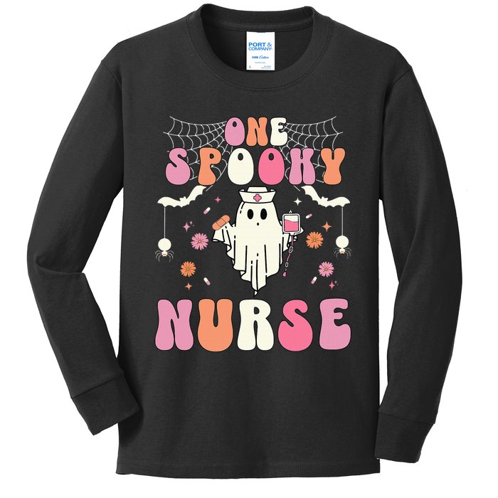 One Spooky Nurse Retro Halloween Ghost Spooky Nurse Kids Long Sleeve Shirt