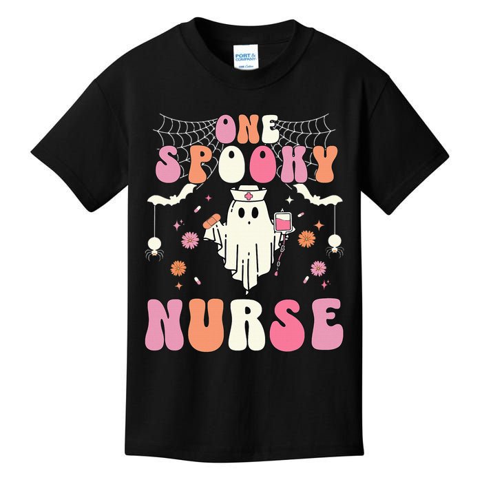 One Spooky Nurse Retro Halloween Ghost Spooky Nurse Kids T-Shirt