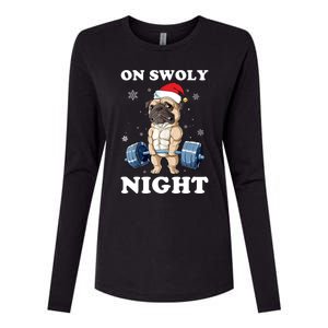 Oh Swoly Night Pug Dog Ugly Christmas Gym Weightlifting Gift Womens Cotton Relaxed Long Sleeve T-Shirt