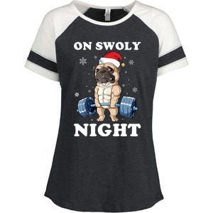 Oh Swoly Night Pug Dog Ugly Christmas Gym Weightlifting Gift Enza Ladies Jersey Colorblock Tee