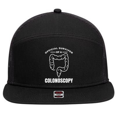 Offical Survivor Of A Colonoscopy Colon Cancer Awareness Gift 7 Panel Mesh Trucker Snapback Hat