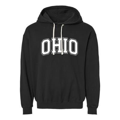 Ohio State OH USA Varsity Style White Font Garment-Dyed Fleece Hoodie