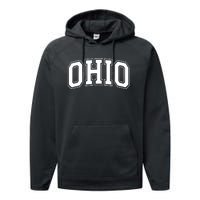 Ohio State OH USA Varsity Style White Font Performance Fleece Hoodie