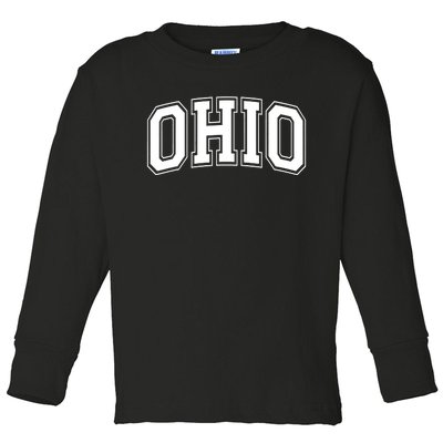 Ohio State OH USA Varsity Style White Font Toddler Long Sleeve Shirt