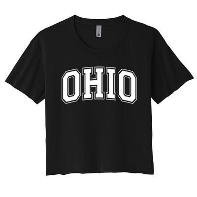 Ohio State OH USA Varsity Style White Font Women's Crop Top Tee