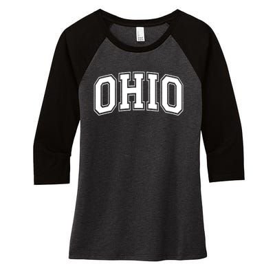 Ohio State OH USA Varsity Style White Font Women's Tri-Blend 3/4-Sleeve Raglan Shirt