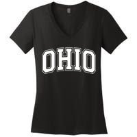 Ohio State OH USA Varsity Style White Font Women's V-Neck T-Shirt