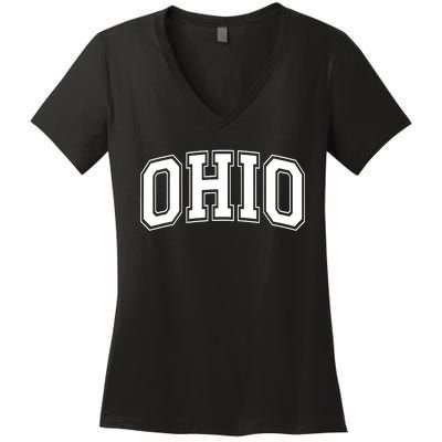 Ohio State OH USA Varsity Style White Font Women's V-Neck T-Shirt