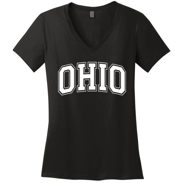 Ohio State OH USA Varsity Style White Font Women's V-Neck T-Shirt