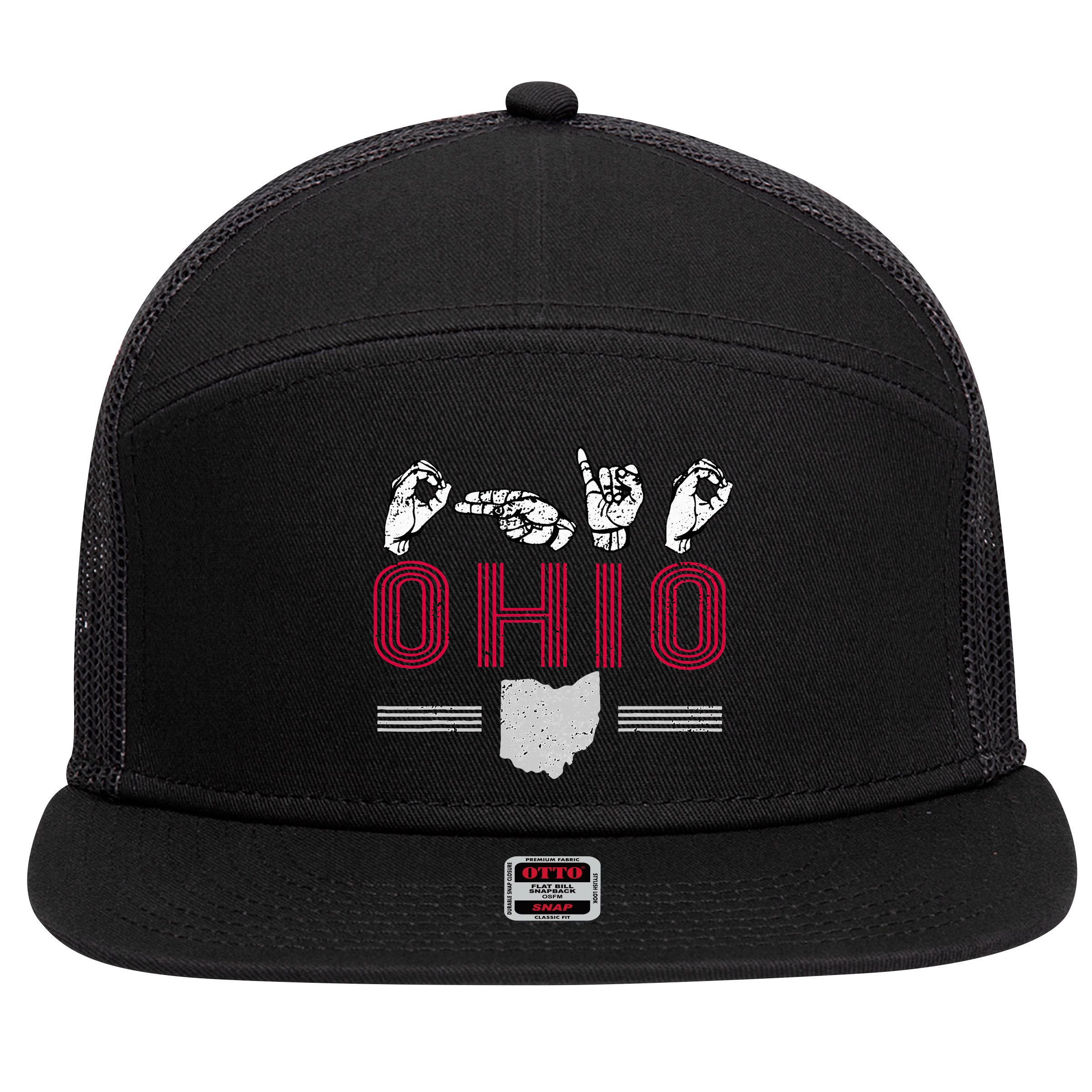 Ohio S.T.A.T.E Pride Sign Language Letters Sports Fan 7 Panel Mesh Trucker Snapback Hat