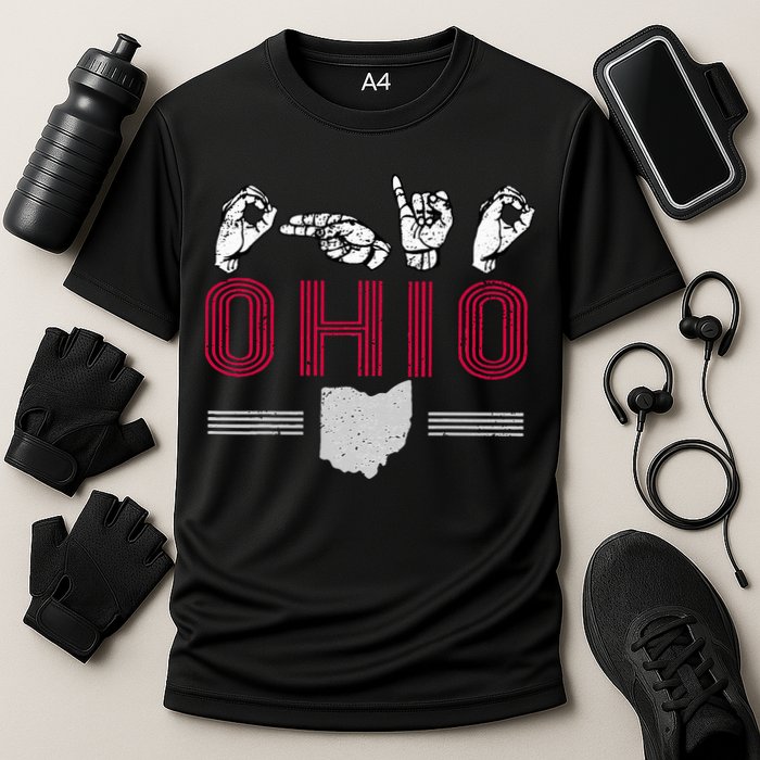Ohio S.T.A.T.E Pride Sign Language Letters Sports Fan Cooling Performance Crew T-Shirt