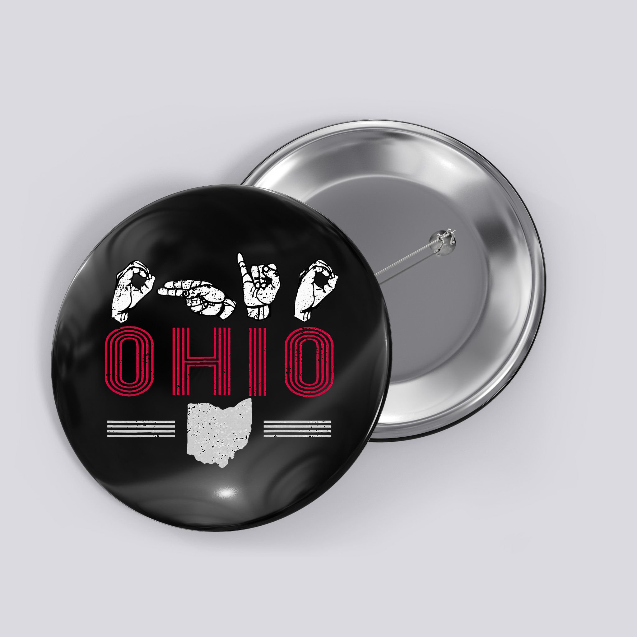 Ohio S.T.A.T.E Pride Sign Language Letters Sports Fan Button