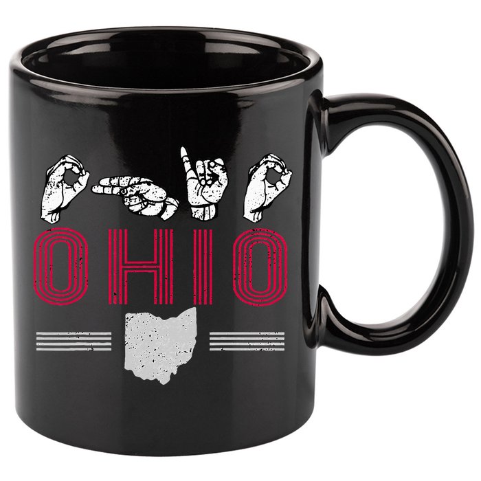 Ohio S.T.A.T.E Pride Sign Language Letters Sports Fan 11oz C Handle Ceramic Mug