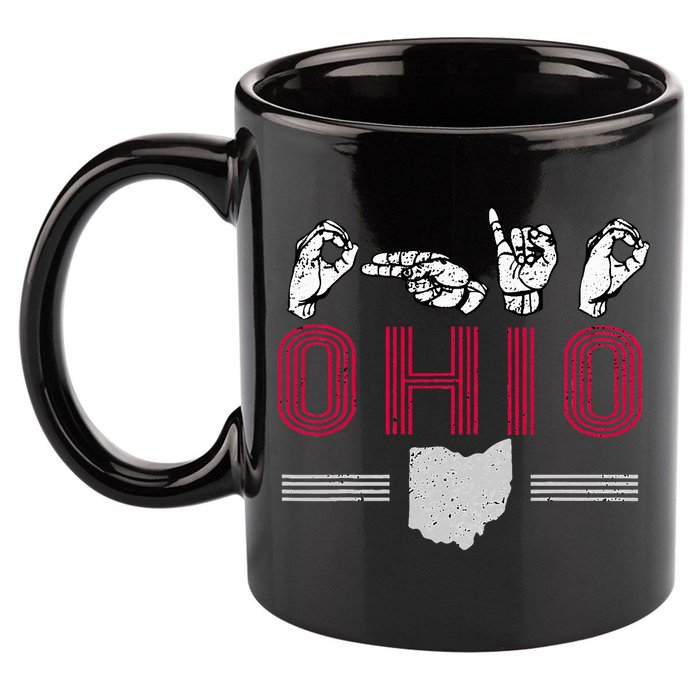 Ohio S.T.A.T.E Pride Sign Language Letters Sports Fan 11oz C Handle Ceramic Mug