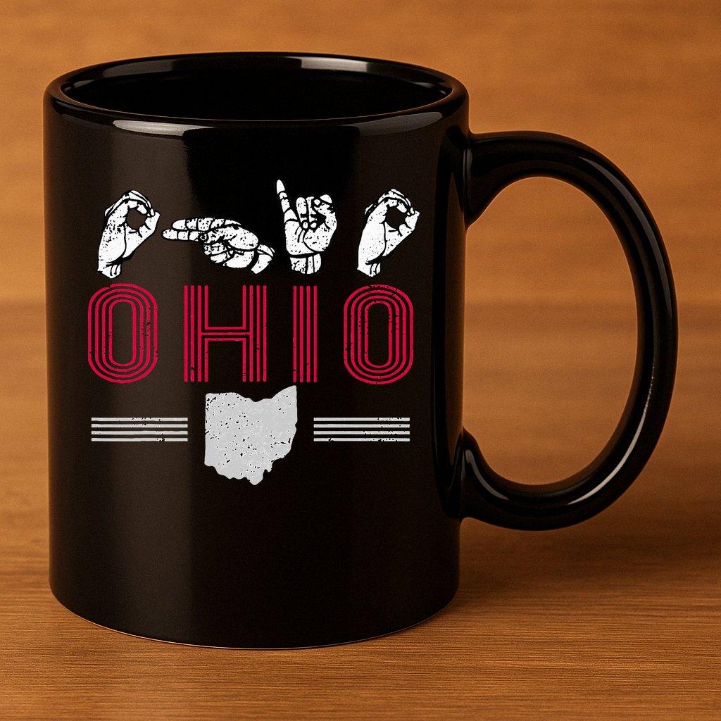 Ohio S.T.A.T.E Pride Sign Language Letters Sports Fan 11oz C Handle Ceramic Mug