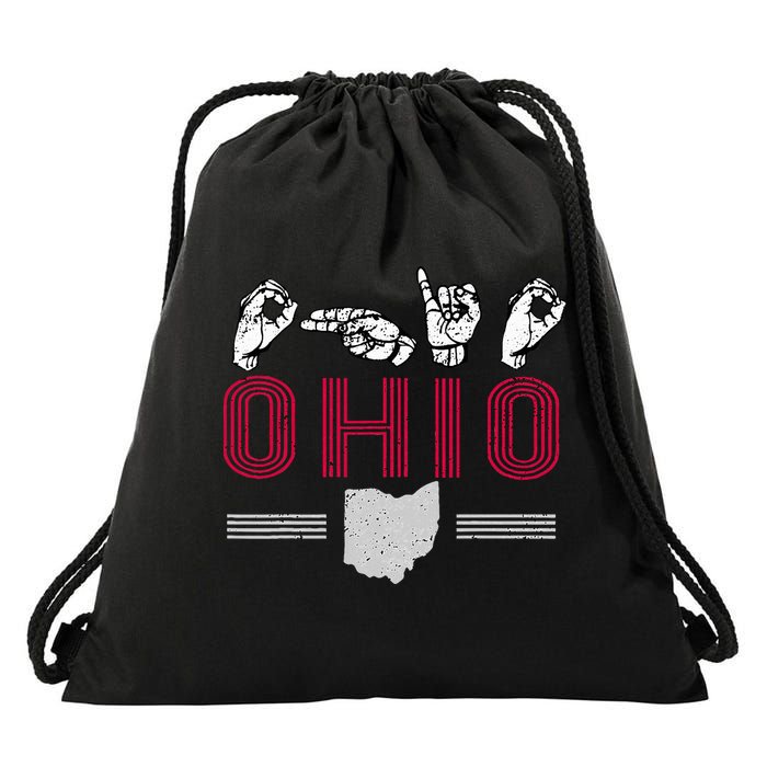 Ohio S.T.A.T.E Pride Sign Language Letters Sports Fan Drawstring Bag