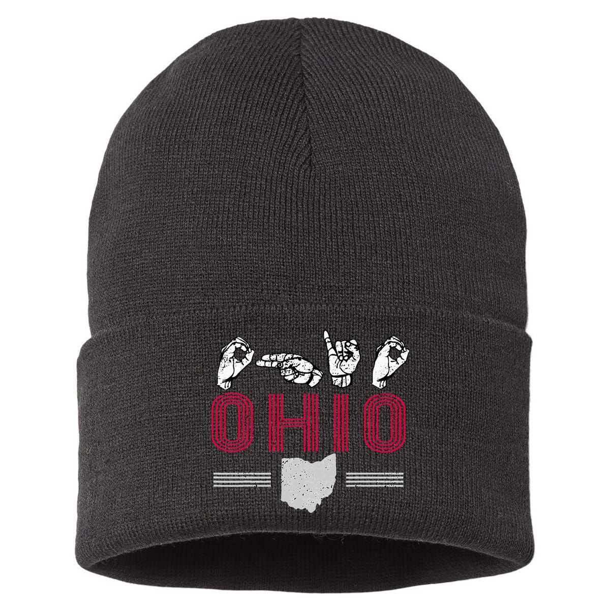 Ohio S.T.A.T.E Pride Sign Language Letters Sports Fan Sustainable Knit Beanie