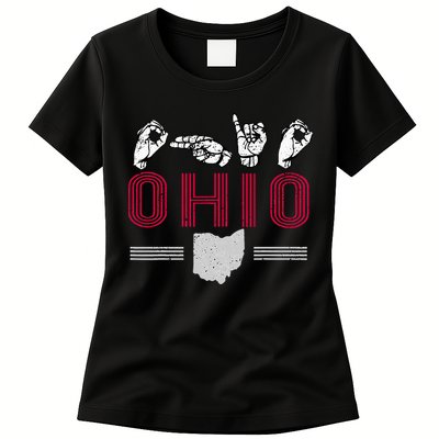 Ohio S.T.A.T.E Pride Sign Language Letters Sports Fan Womens T-Shirt