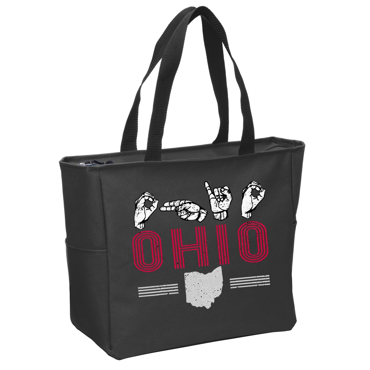 Ohio S.T.A.T.E Pride Sign Language Letters Sports Fan Zip Tote Bag